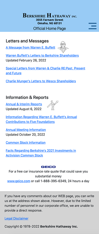 Berkshire Hathaway mobile page mockup
