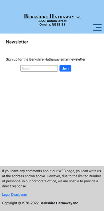 Berkshire Hathaway mobile page mockup