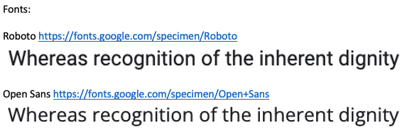 Roboto and Open Sans font examples